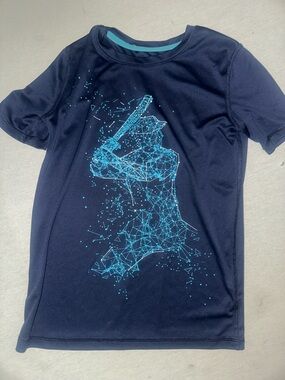 Kids Size 8/10 All In Motion Navy Graphic Baseball Tee with Teal Batter Design